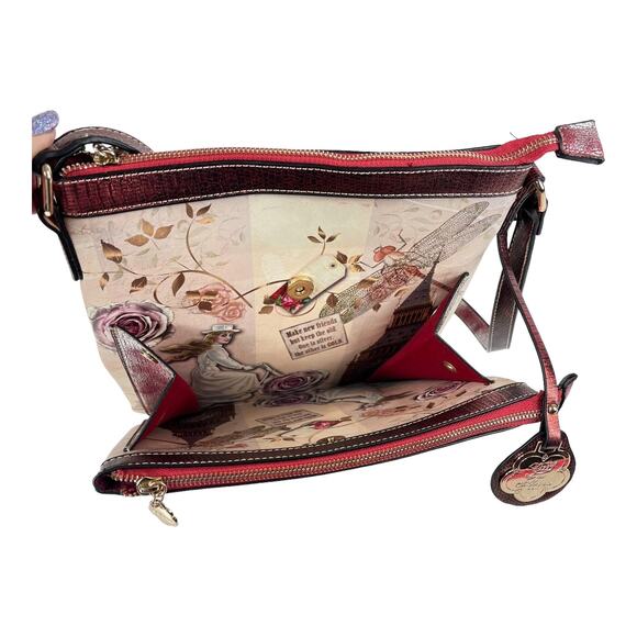 Arosa Crossbody Convertible HANDBAG 11x11 Purse Floral Bicycle London Clock NWOT - Picture 4 of 12